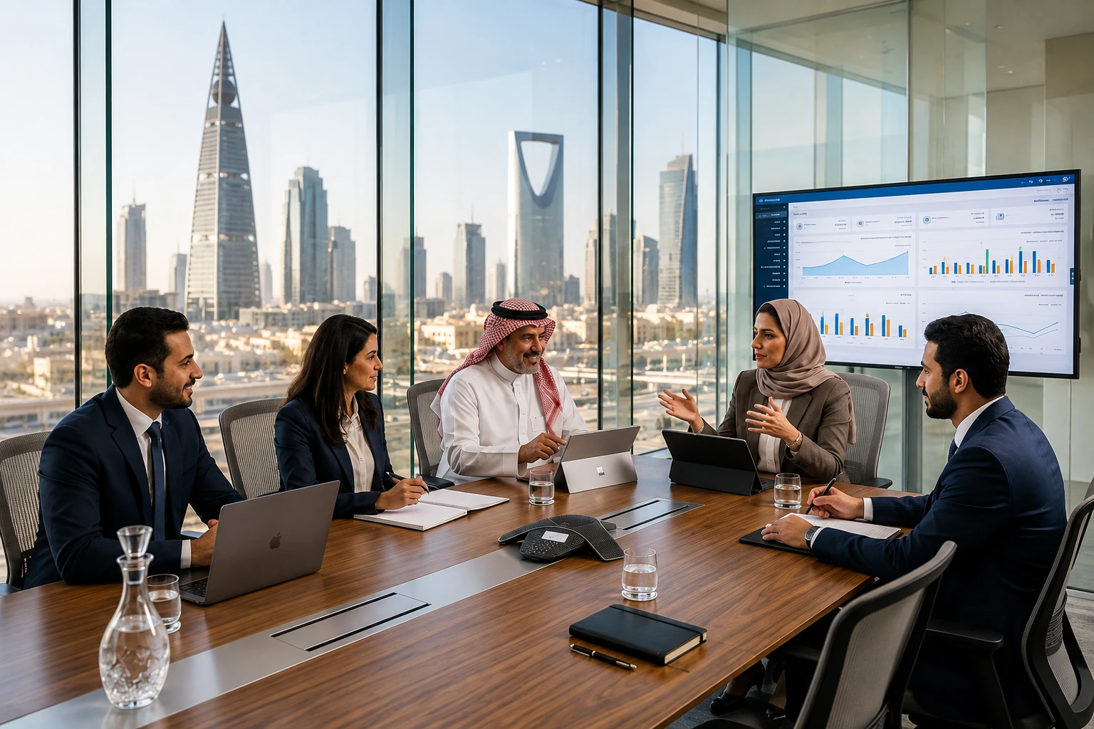Saudi and international consultants in a strategy meeting in Riyadh